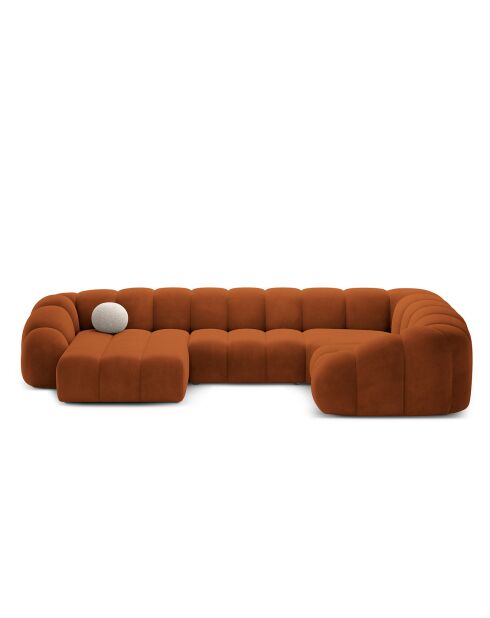 Panorama-Sofa (rechte Seite) Velvet Lyna 6-Sitzer Terrakotta — 355 x 225 x 72 cm