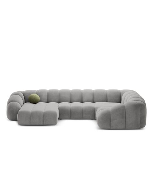 Canapé Panoramique (Côté Droit) Velours Lyna 6 Places gris - 355x225x72 cm