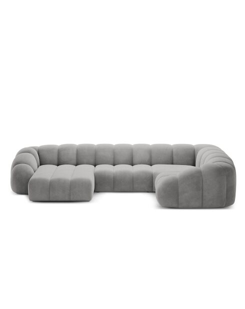 Canapé Panoramique (Côté Droit) Velours Lyna 6 Places gris - 355x225x72 cm