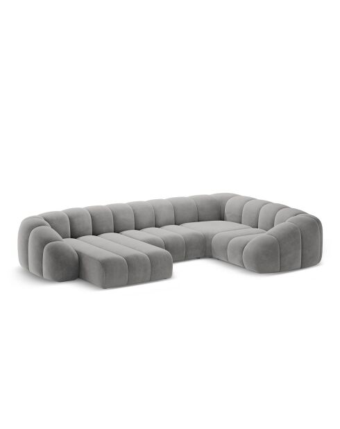 Canapé Panoramique (Côté Droit) Velours Lyna 6 Places gris - 355x225x72 cm