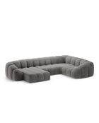 Canapé Panoramique (Côté Droit) Velours Lyna 6 Places gris foncé - 355x225x72 cm