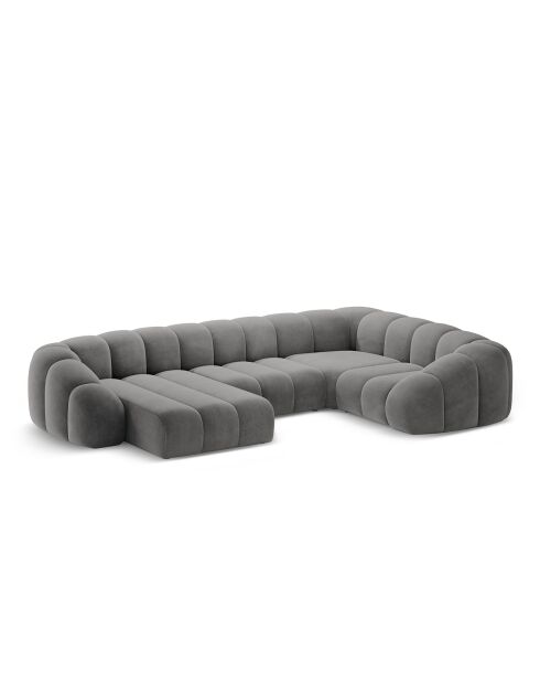 Canapé Panoramique (Côté Droit) Velours Lyna 6 Places gris foncé - 355x225x72 cm