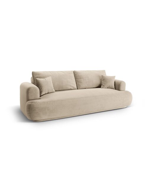 Canapé Velours Convertible Avec Coffre Adriana 3 Places beige clair - 253x108x94 cm