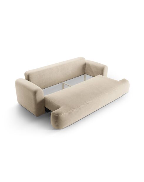 Canapé Velours Convertible Avec Coffre Adriana 3 Places beige clair - 253x108x94 cm