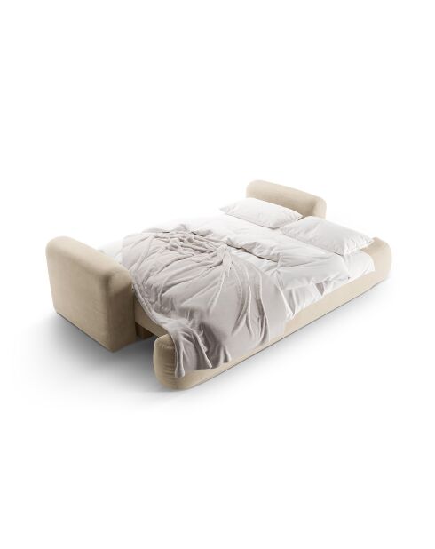 Canapé Velours Convertible Avec Coffre Adriana 3 Places beige clair - 253x108x94 cm