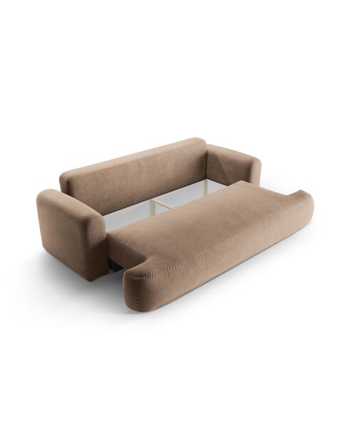 Canapé Velours Convertible Avec Coffre Adriana 3 Places beige foncé - 253x108x94 cm