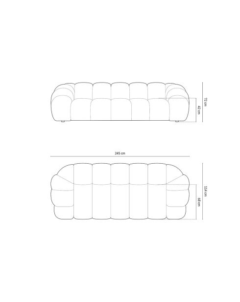 Lyna 4-Sitzer-Sofa aus grauem Samt, 245 x 114 x 72 cm