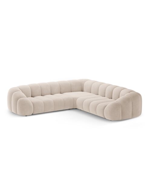 Canapé d'angle en velours Lyna 5 Places beige - 282x282x72 cm