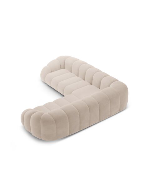 Canapé d'angle en velours Lyna 5 Places beige - 282x282x72 cm