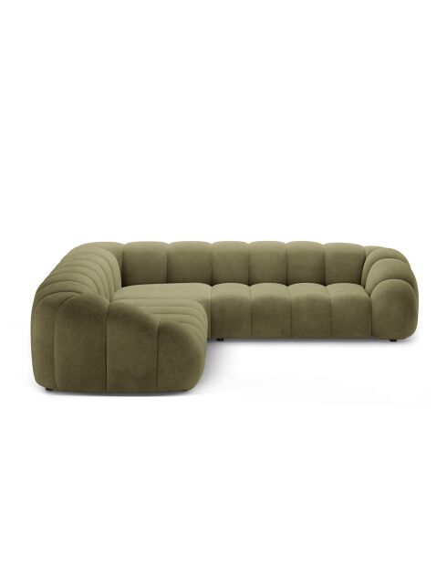 Canapé d'angle en velours Lyna 5 Places vert - 282x282x72 cm