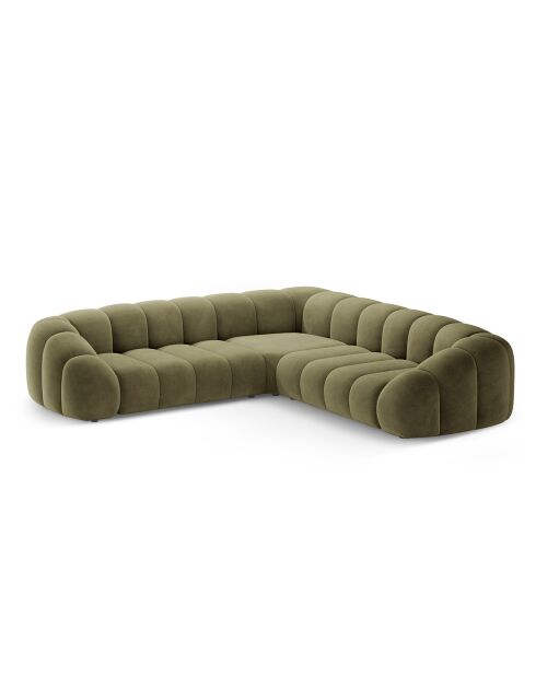 Canapé d'angle en velours Lyna 5 Places vert - 282x282x72 cm