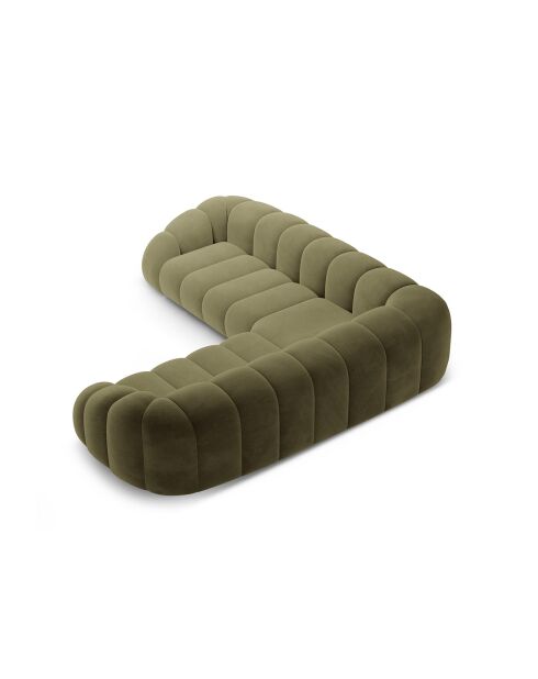 Canapé d'angle en velours Lyna 5 Places vert - 282x282x72 cm
