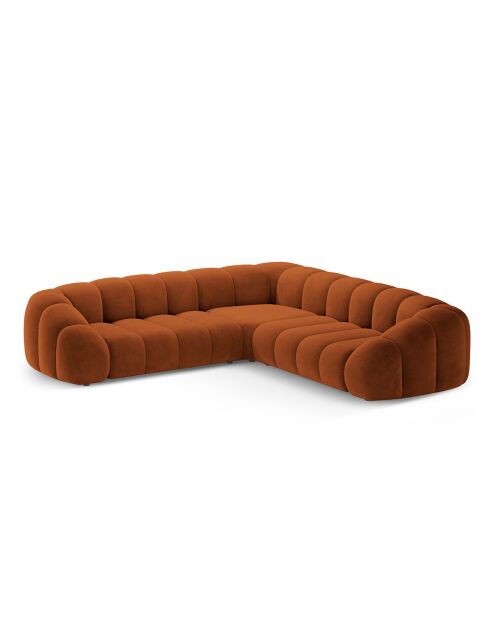 Sofá esquinero Lyna de 5 plazas de terciopelo terracota, 282 x 282 x 72 cm