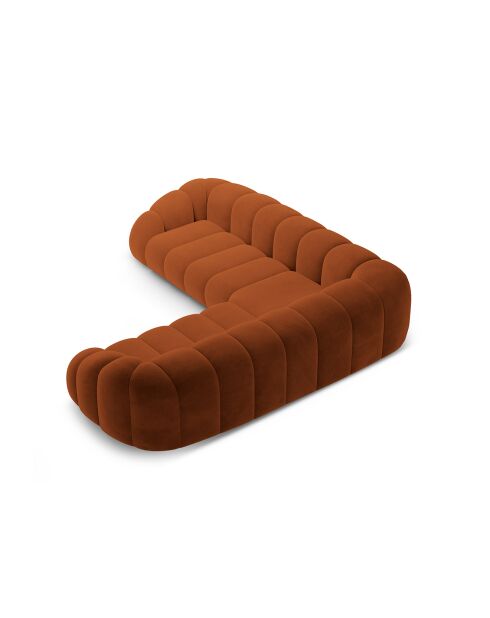 Sofá esquinero Lyna de 5 plazas de terciopelo terracota, 282 x 282 x 72 cm