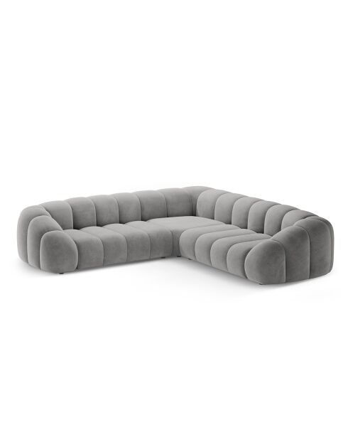 Canapé d'angle en velours Lyna 5 Places gris - 282x282x72 cm