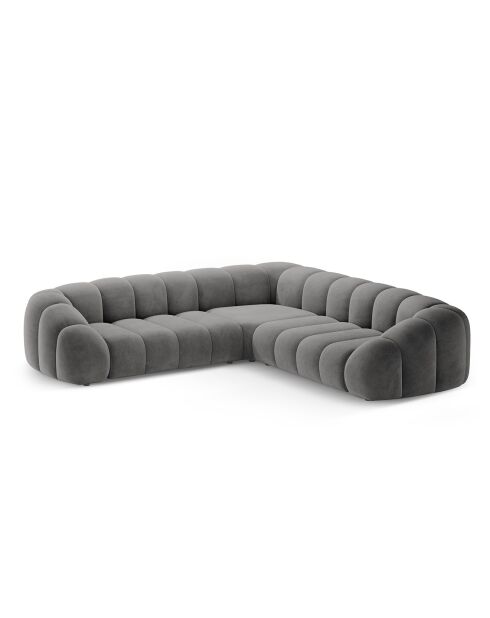 Canapé d'angle en velours Lyna 5 Places gris foncé - 282x282x72 cm