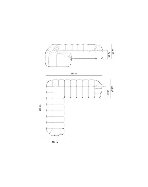 Lyna 5-zits hoekbank van donkergrijs fluweel - 282x282x72 cm