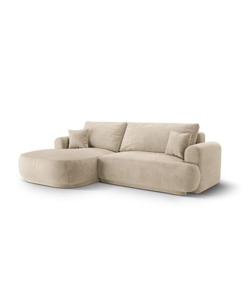 Canapé Angle Gauche Modulable Velours convertible Adriana 5 Places beige clair - 271x174x94 cm