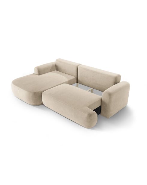 Canapé Angle Gauche Modulable Velours convertible Adriana 5 Places beige clair - 271x174x94 cm