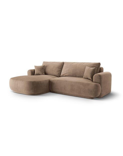 Canapé Angle Gauche Modulable Velours convertible Adriana 5 Places beige foncé - 271x174x94 cm