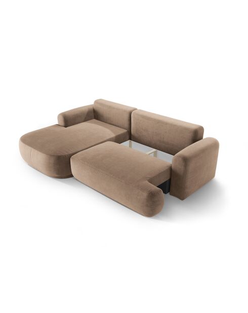 Canapé Angle Gauche Modulable Velours convertible Adriana 5 Places beige foncé - 271x174x94 cm