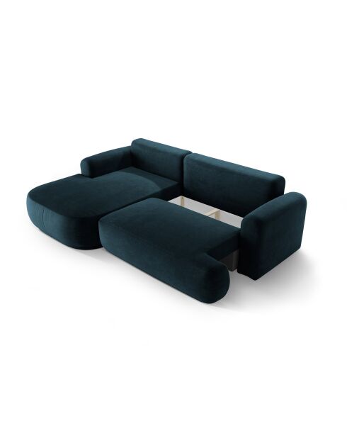 Canapé Angle Gauche Modulable Velours convertible Adriana 5 Places pétrole profond - 271x174x94 cm