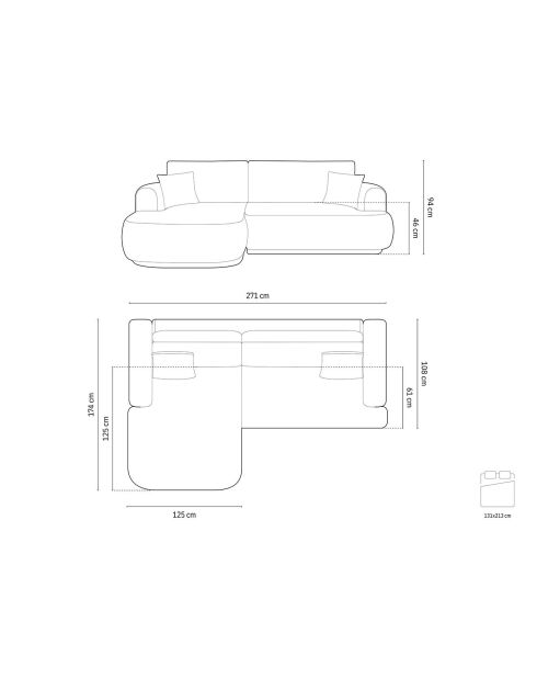 Canapé Angle Gauche Modulable Velours convertible Adriana 5 Places pétrole profond - 271x174x94 cm