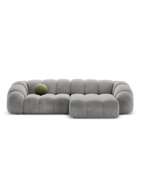 Lyna 4-zitsbank van grijs fluweel met rechte hoek - 280x182x72 cm