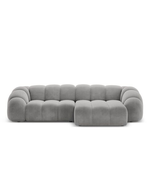 Lyna 4-zitsbank van grijs fluweel met rechte hoek - 280x182x72 cm