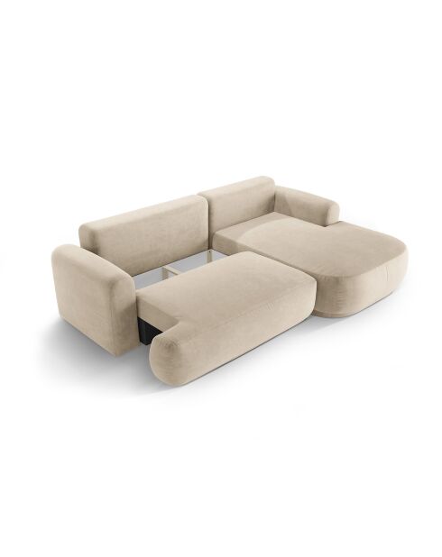 Canapé Angle Droit Modulable Velours convertible Adriana 5 Places beige clair - 271x174x94 cm