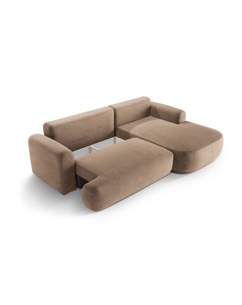Canapé Angle Droit Modulable Velours convertible Adriana 5 Places beige foncé - 271x174x94 cm