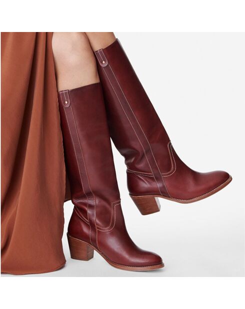 Bottes Camarguaises en Cuir Tannage Végétal 60MM betterave - Talon 6 cm