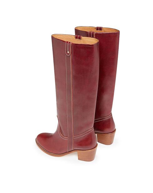 Bottes Camarguaises en Cuir Tannage Végétal 60MM betterave - Talon 6 cm
