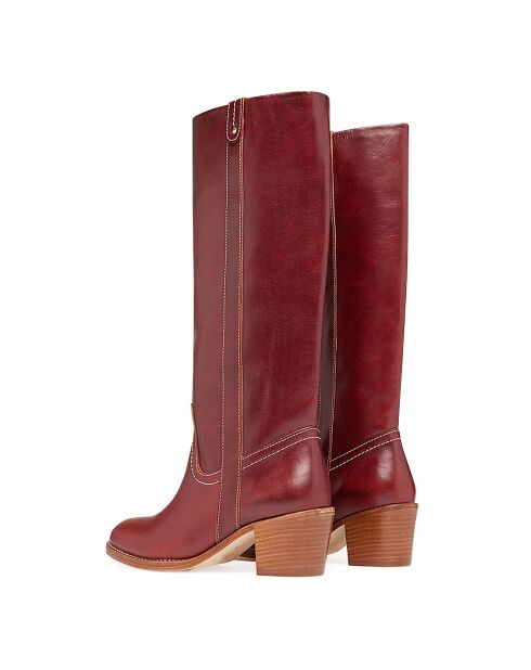 Bottes Camarguaises en Cuir Tannage Végétal 60MM betterave - Talon 6 cm