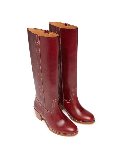 Bottes Camarguaises en Cuir Tannage Végétal 60MM betterave - Talon 6 cm