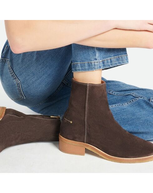 Bottines en Suede 40MM brunes - Talon 4 cm