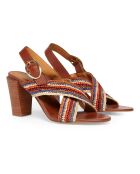 Sandales à Talons en Raphia Rayé et Cuir 80MM camel - Talon 8 cm