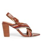 Sandales à Talons en Raphia Rayé et Cuir 80MM camel - Talon 8 cm