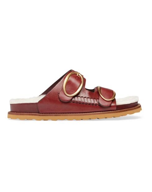 Mules en Cuir Végétal Tessé et Faux Shearling Fussbett betterave