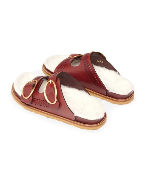 Mules en Cuir Végétal Tessé et Faux Shearling Fussbett betterave