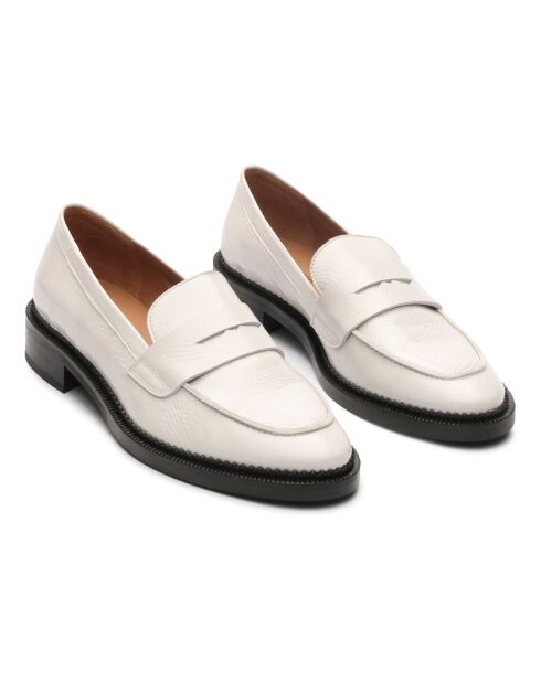 Mocassins en en Cuir Vernis N°82 blancs - Talon 3 cm