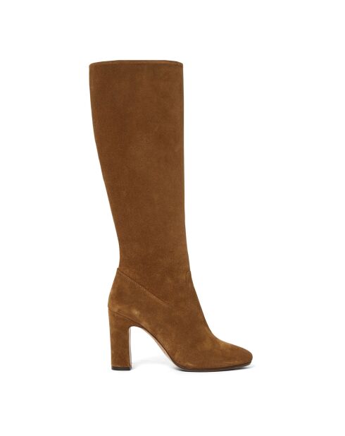 Bottes en Suède N°91 brun kaki - Talon 9 cm
