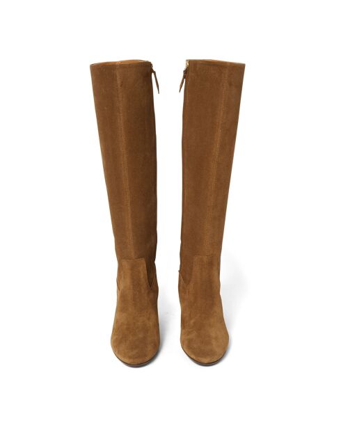 Bottes en Suède N°91 brun kaki - Talon 9 cm