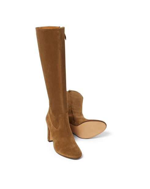Bottes en Suède N°91 brun kaki - Talon 9 cm