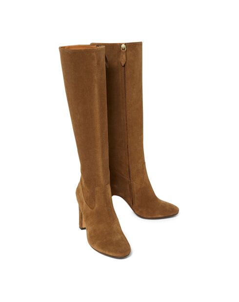 Bottes en Suède N°91 brun kaki - Talon 9 cm