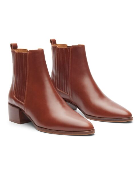 Bottines en Cuir N°408 cognac - Talon 4.5 cm
