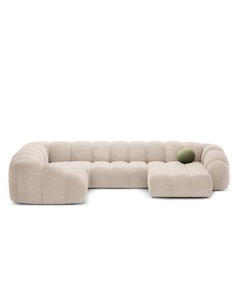 Canapé Panoramique (Côté Gauche) Velours Lyna 6 Places beige - 355x225x72 cm