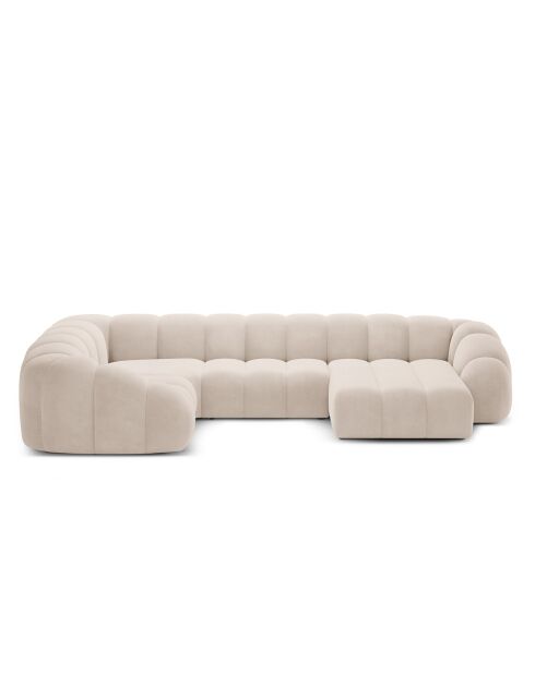 Canapé Panoramique (Côté Gauche) Velours Lyna 6 Places beige - 355x225x72 cm
