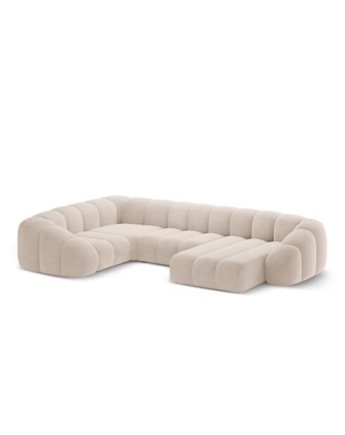 Canapé Panoramique (Côté Gauche) Velours Lyna 6 Places beige - 355x225x72 cm