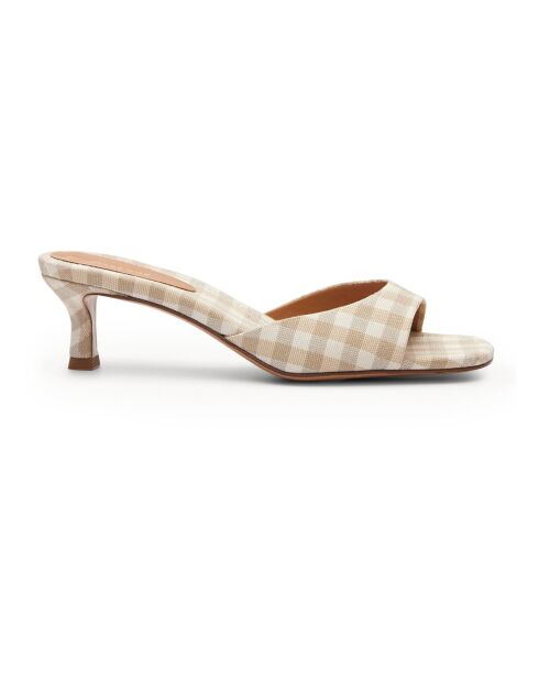 Mules en Cuir Vichy N°414 taupe - Talon 4 cm
